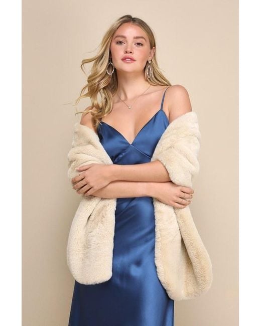 Lulus Blue Fabulous Allure Cream Faux Fur Stole
