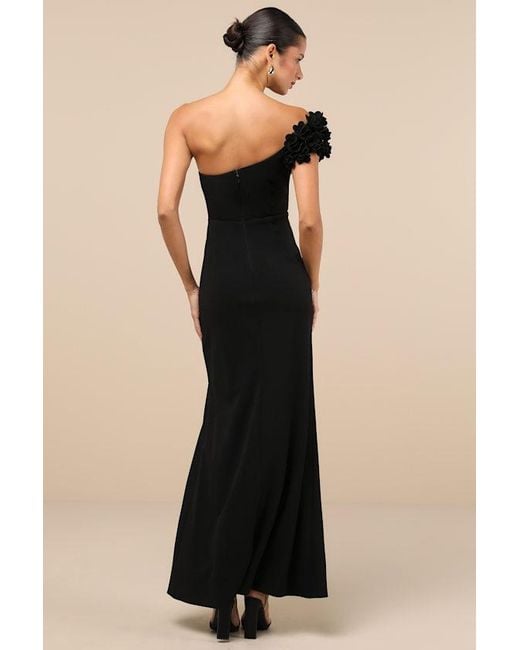 Lulus Black Beyond Elegant 3D Floral One-Shoulder Maxi Dress