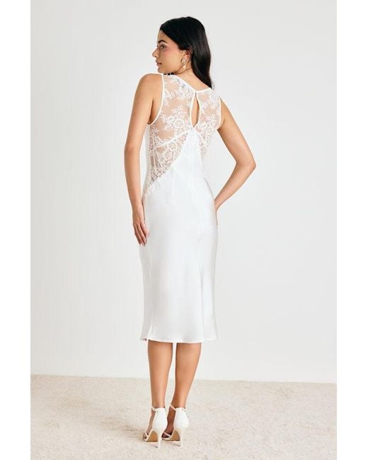 Lulus White Deloise Satin Lace Slip Midi Dress