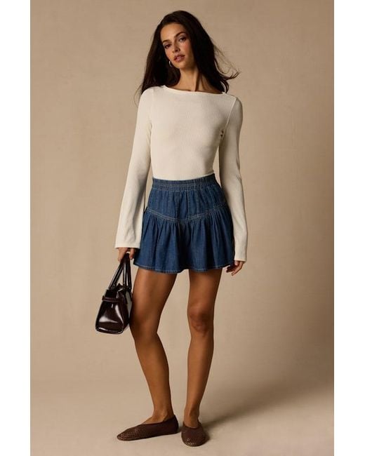 Lulus Blue Maelis Ribbed Knit Long Sleeve Boat Neck Top
