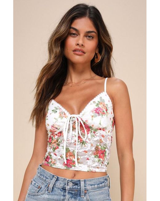 Lulus White Precious Flirt Floral Sheer Lace Cropped Cami Top
