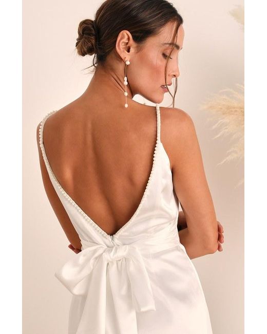 Lulus Natural Ready For Forever Satin Pearl Tie-Back Maxi Dress