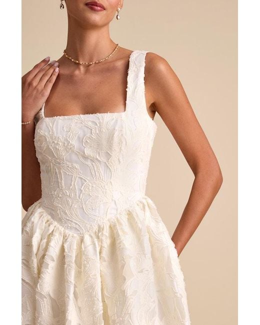 Lulus Natural Corsen Floral Jacquard Corset A-Line Maxi Dress