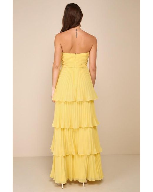 Lulus Yellow Seriously Sensational Strapless Tiered Maxi Dress