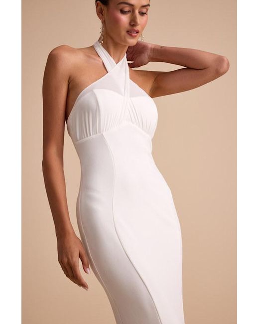 Lulus Natural Iridessa Mixed Media Halter Mermaid Maxi Dress