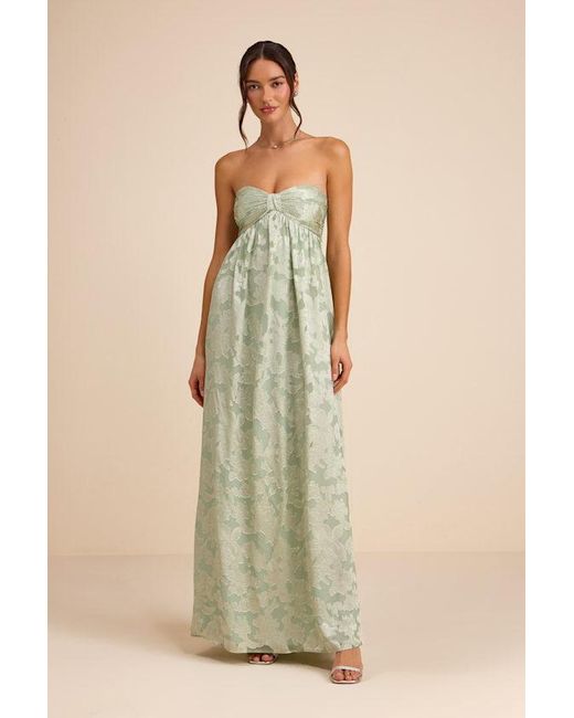 Lulus Natural Danalia Sage Floral Burnout Strapless Maxi Dress