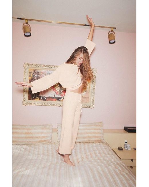 Lulus Natural Snuggly Style Cream Ribbed Knit Wide-Leg Pants