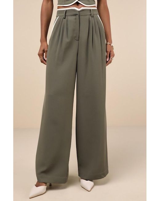 Lulus Natural Composed Aesthetic Color Block Wide-Leg Pants