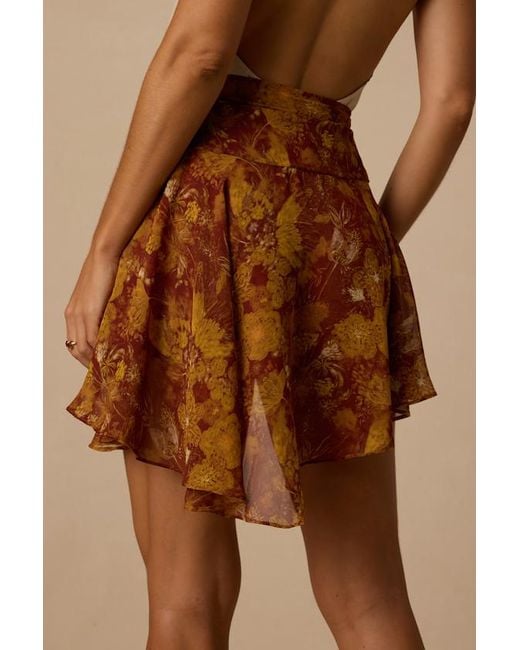 Lulus Brown Nico Floral Print Chiffon Skirt