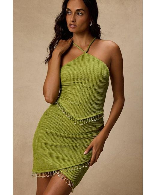 Lulus Green Prima Lime Knit Beaded Lace-Up Mini Dress
