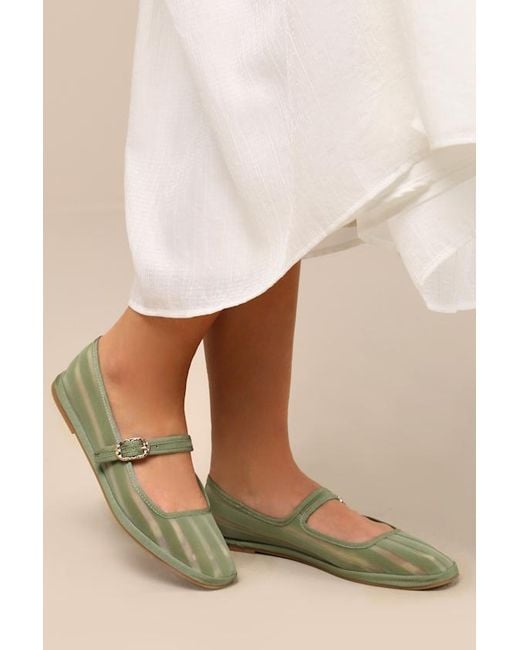 Dolce Vita Natural Tameka Jade Mesh Striped Buckle Ballet Flats