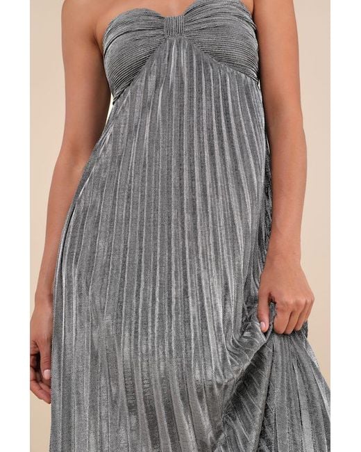 Lulus Metallic Glittering Luxury Lurex Pleated Strapless Maxi Dress