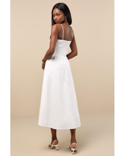 Lulus Natural Tandria Smocked Sleeveless Midi Dress