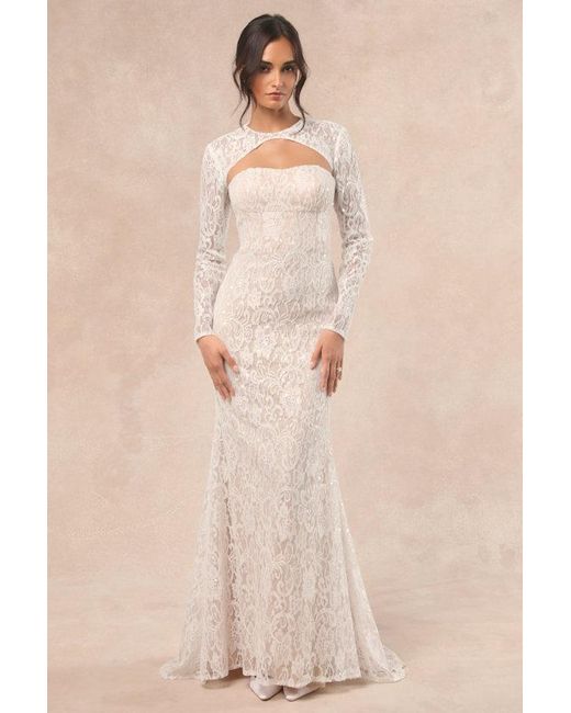 Lulus Natural Neska And Lace Maxi Dress And Shrug Set