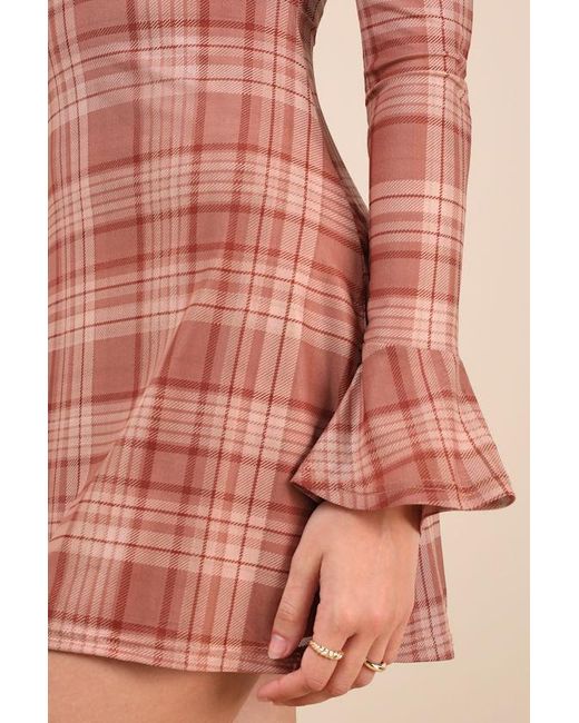 Lulus Pink Especially Adored Plaid Long Sleeve Mini Dress