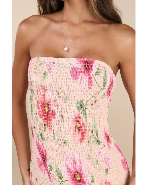 Lulus Pink Balbina Floral Smocked Drop Waist Maxi Dress