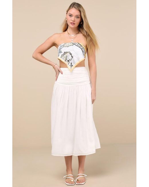 Lulus Natural Kesia Textured A-Line Midi Skirt