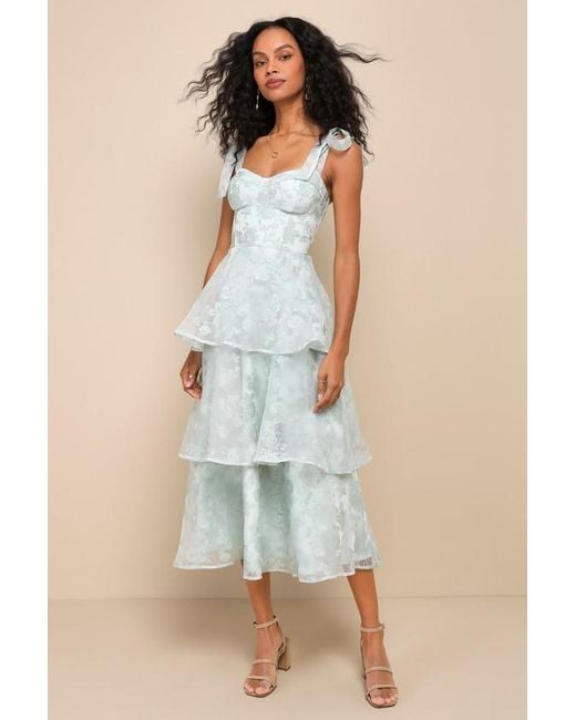 Lulus Green Glamorous Sweetie Sage Burnout Tie-Strap Bustier Midi Dress
