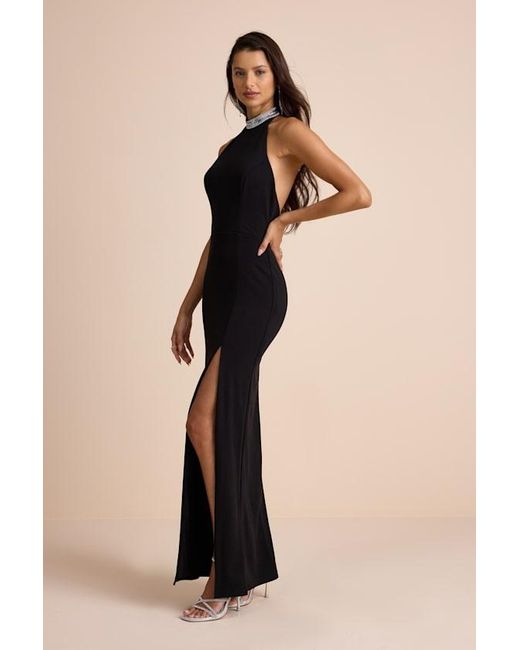 Lulus Blue Immaculate Class Rhinestone Halter Maxi Dress