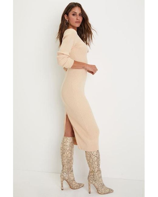 Lulus Natural Everyday Beauty Long Sleeve Ribbed Knit Sweater Dress