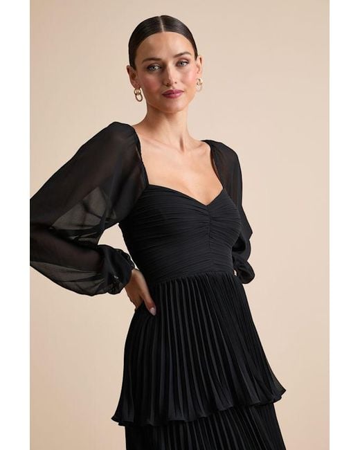 Lulus Black Impactful Elegance Tiered Balloon Sleeve Maxi Dress