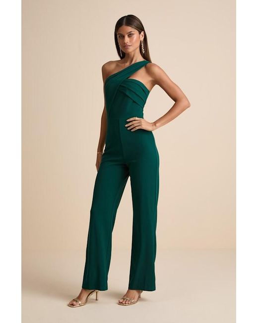 Lulus Blue Devoted To Fun Hunter One-Shoulder Sleeveless Jumpsuit