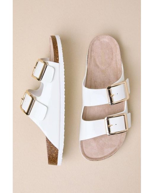 Madden Girl Natural Bodiee Patent Buckle Slide Sandals