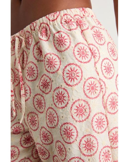 Lulus Natural Brielle Boho Print Eyelet Embroidered Drawstring Pants
