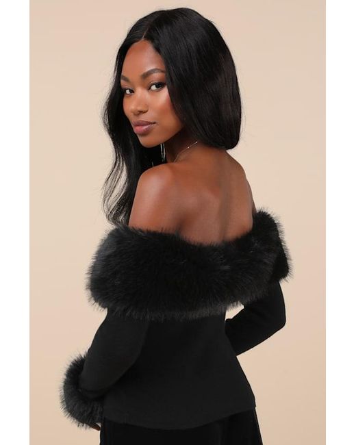 Lulus Black Absolutely Unreal Faux Fur Cropped Sweater Top