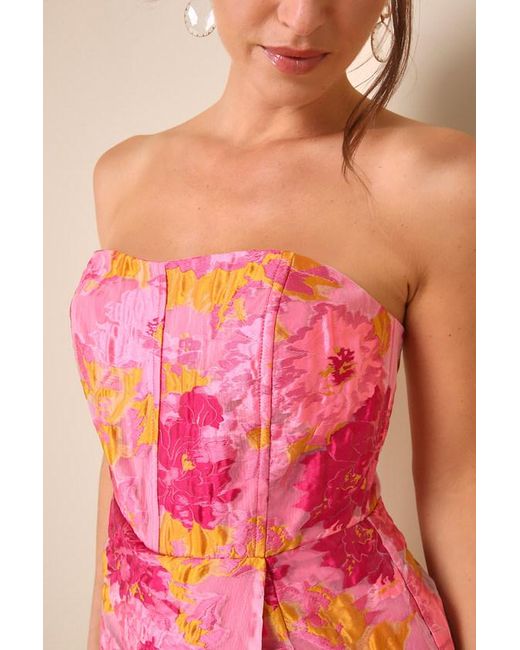Lulus Pink Sensational Excellence Jacquard Strapless Skort Romper