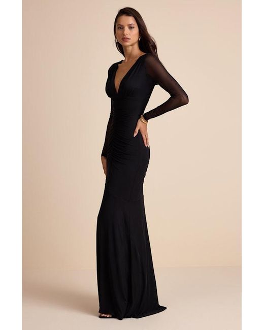 Lulus Black Georgina Jersey Knit Ruched Mermaid Maxi Dress
