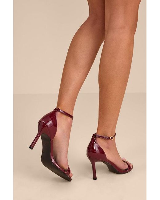 Lulus Pink Dottie Wine Patent Ankle Strap High Heel Sandals