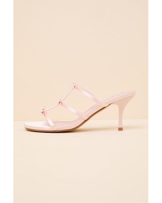 Lulus Pink Millie Blush Satin Strappy Bow High Heel Slide Sandals