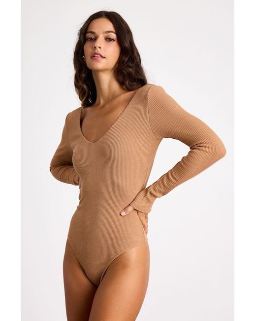 Lulus Blue Easygoing Chic Long Sleeve Bodysuit