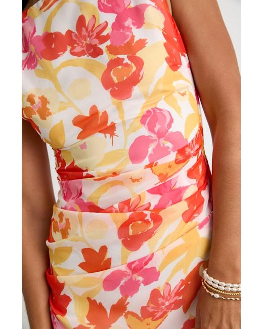 Lulus Red Roanes Floral Boat Neck Pleated Mini Dress