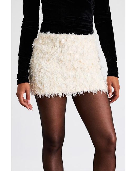 Lulus Black Rowely Feather Sequin Low-Rise Mini Skirt