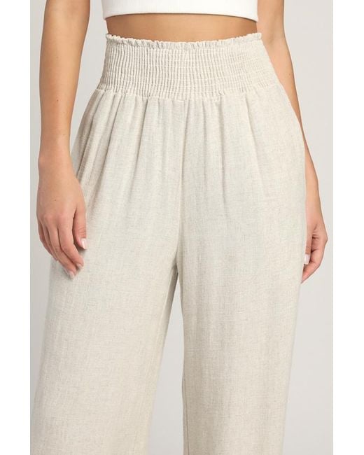 Lulus Natural Hit The Breeze Smocked Wide-Leg Pants