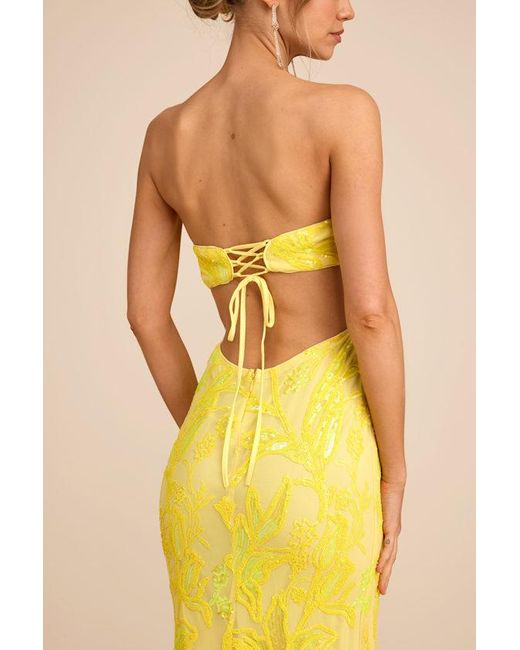 Lulus Yellow Shimmering Icon Sequin Lace-Up Strapless Maxi Dress