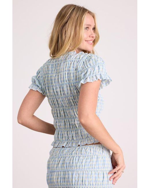 Lulus Blue Celera Gingham Smocked Top