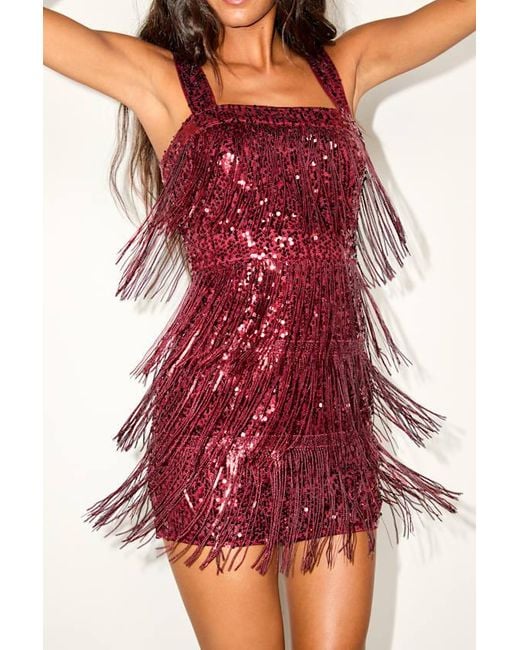 Lulus Women's Red Fringe Fashion Sequin Fringe Bodycon Mini Dress