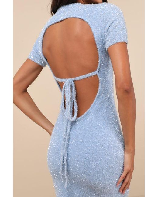 Glamorous Blue Signature Shimmer Lurex Cutout Sweater Mini Dress