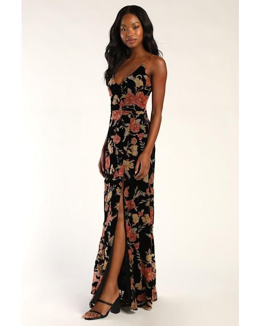 Lulus Black Alluring Blooms Floral Burnout Velvet Maxi Dress