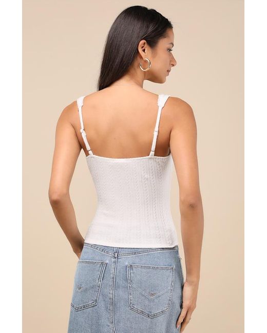 Lulus Natural Calanthe Pointelle Knit Button-Front Tank Top
