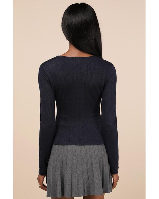 Lulus Black Simple Adoration Pointelle Scoop Neck Long Sleeve Top