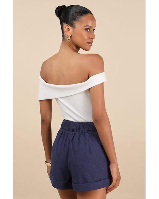 Lulus Blue Marieke Pleated High-Rise Shorts