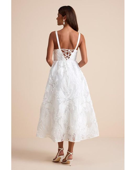 Lulus Natural Perkins Textured Lace-Up Corset Midi Dress