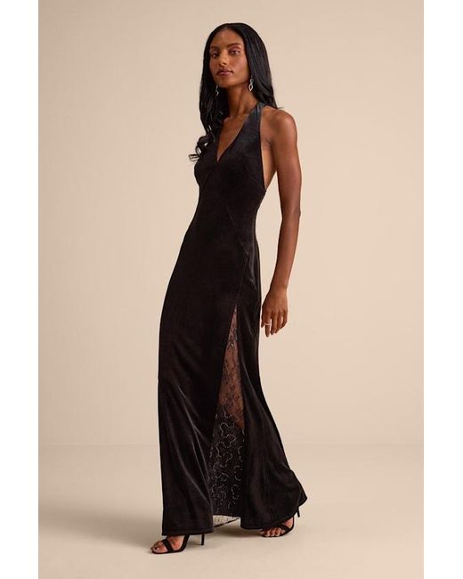 Lulus Black Calisto Velvet Halter Mermaid Maxi Dress