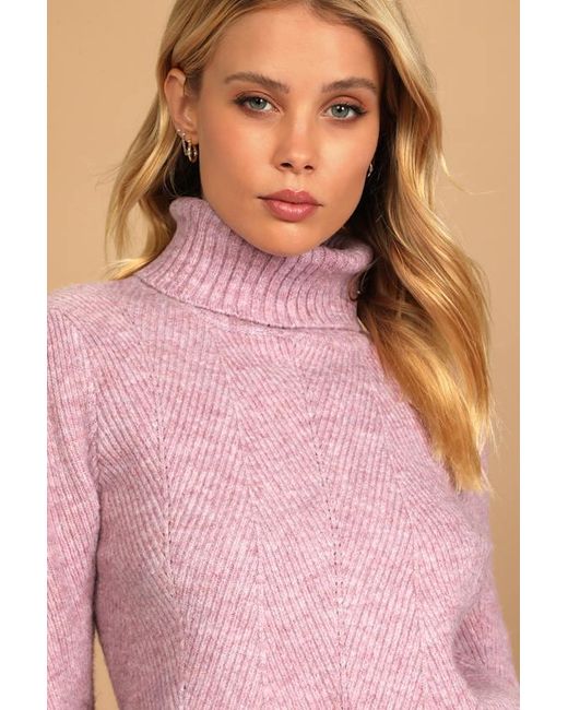 Lulus Pink Meet Cozy Knit Long Sleeve Turtleneck Sweater