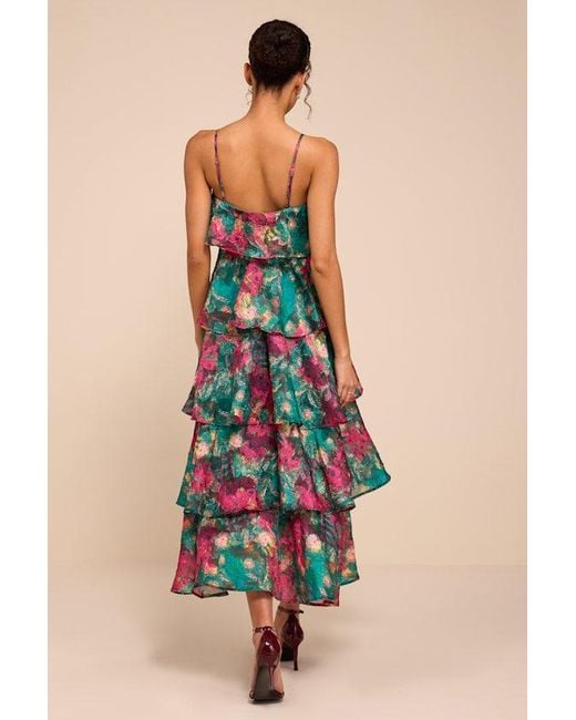 Lulus Blue Nia Multi Jacquard Organza Tiered Midi Dress