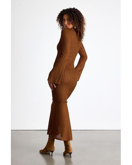 Lulus Brown Nelida Textured Long Sleeve Midi Dress